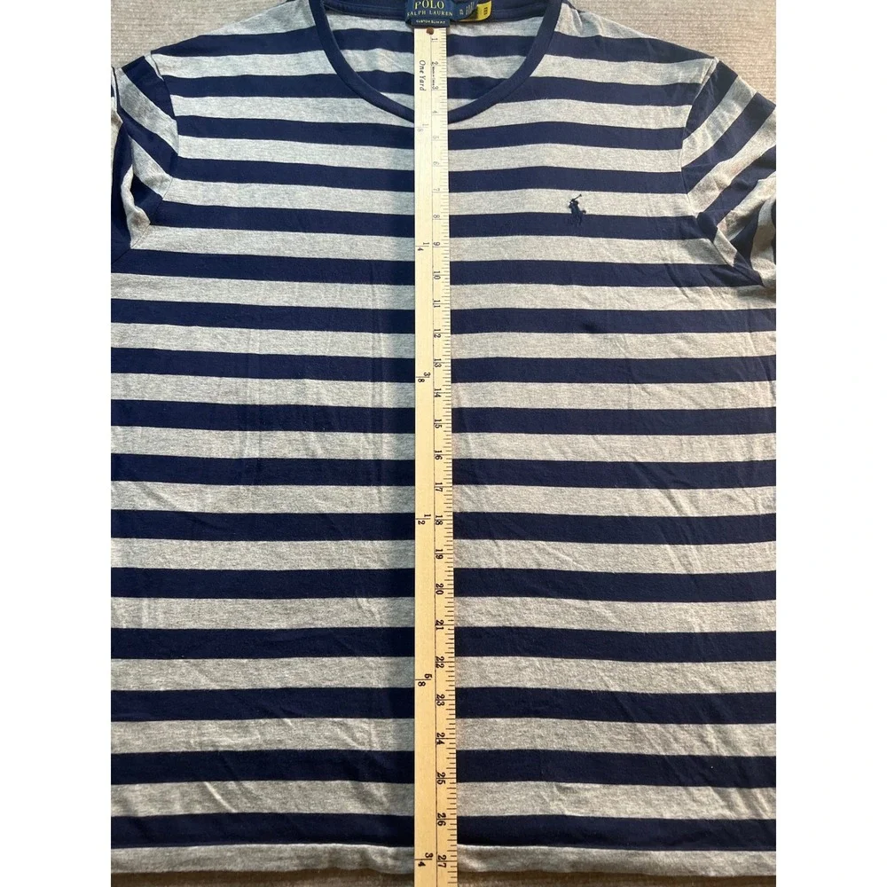 Polo Ralph Lauren Mens‎ XL Custom Slim Fit Striped T-Shirt Navy Grey Cotton Tee